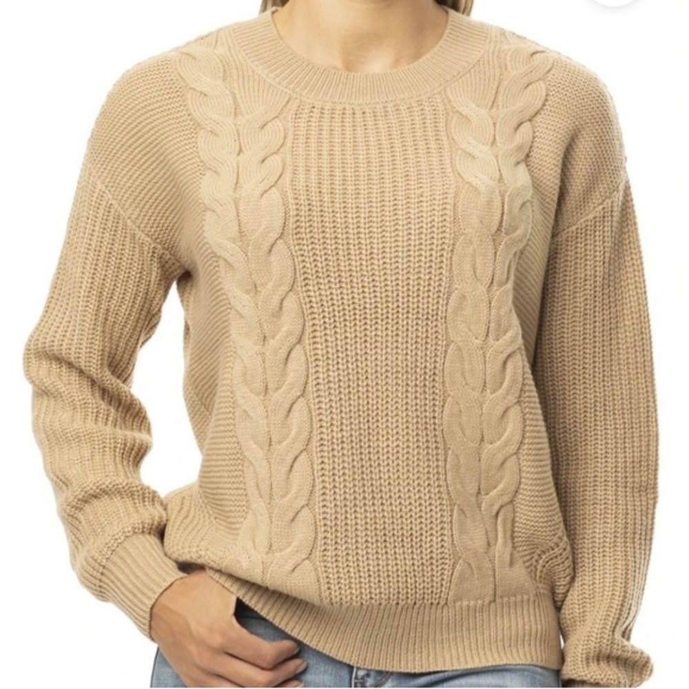 Almost Famous Tan Brown Cable Knit Slouchy Sweater size small